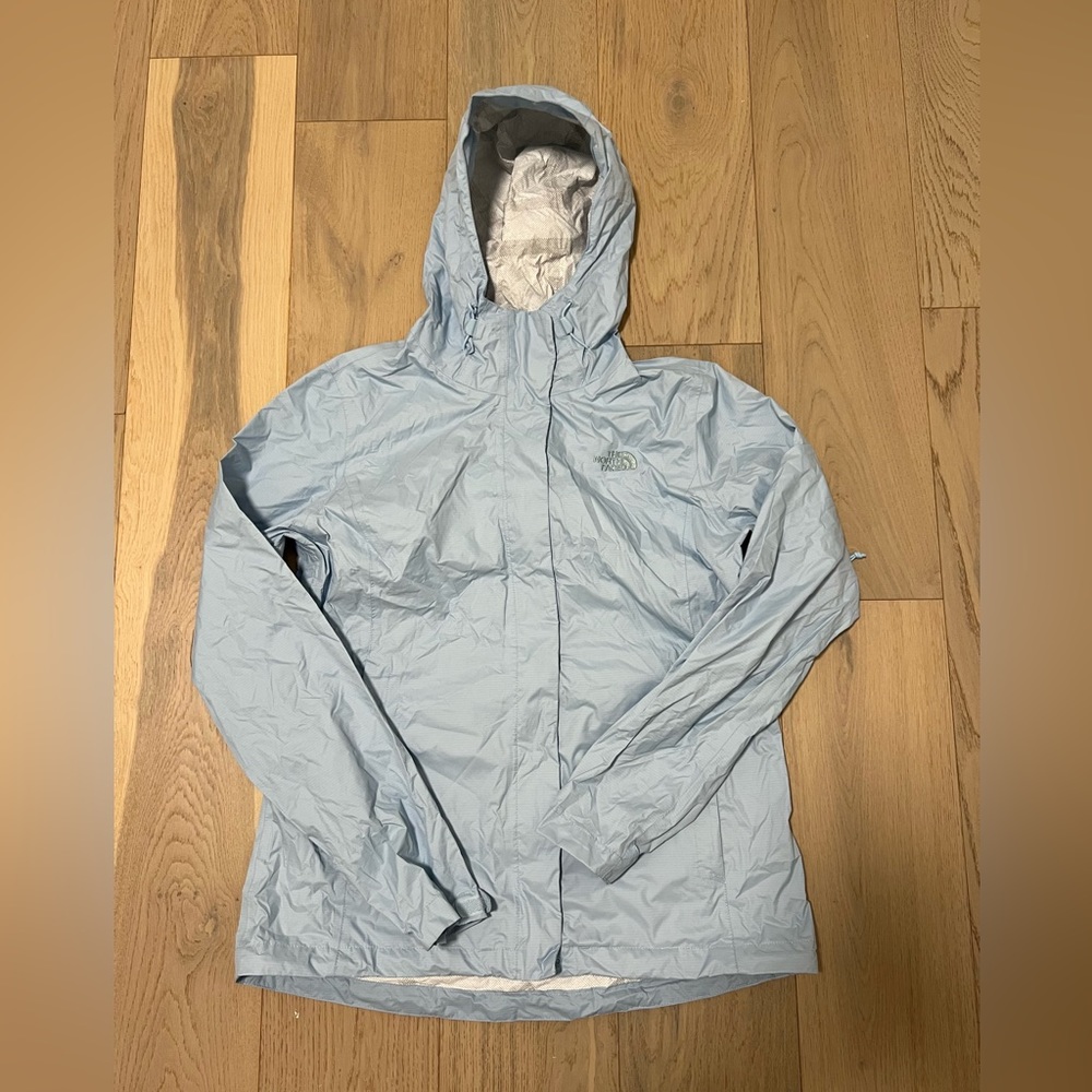 The North Face Light Blue Hooded Rain Jacket